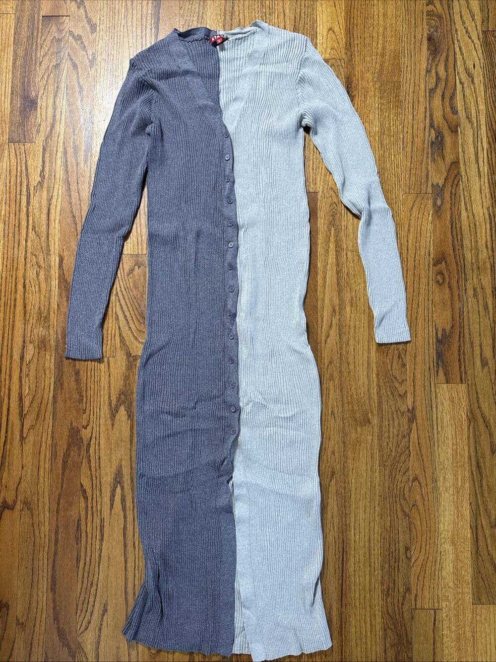 Staud Women Sweater Dress Gray V Neck Long Sleeve Viscose Blend Size XL